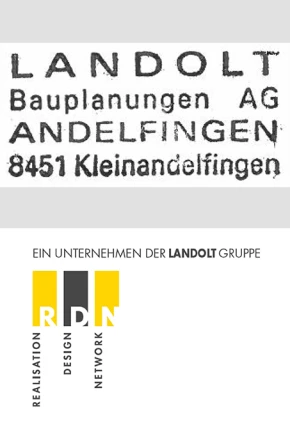 Stempel der LANDOLT Bauplanungen früher und Logo heute